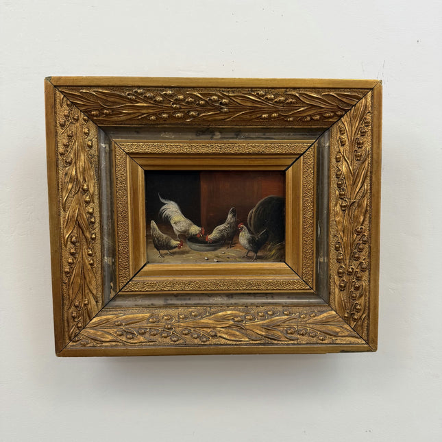 19th Century Antique Animals Oil Painting "Golden Frame" Small Art Holland Art Shop