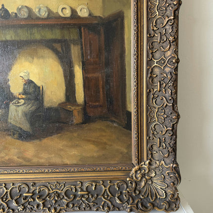 Remarkable Oil Painting Interior "Kitchen Waitress" Handcrafted Medium Artwork Holland Art Shop