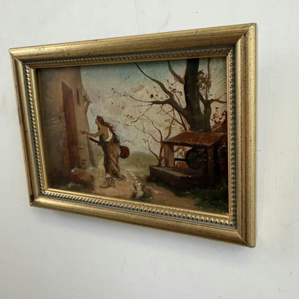 19th Century Antique Scenery Oil Painting "Begging Woman" Small Artwork Holland Art Shop