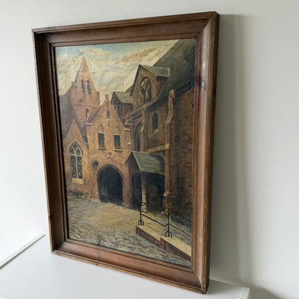 Refined Church Interior Oil Painting "Stone Courtyard" Handcrafted Artwork Holland Art Shop