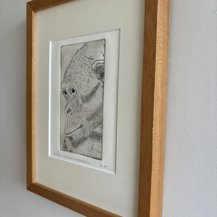Rustic Animals Etching "Framed Ape" Handcrafted Small Art Holland Art Shop