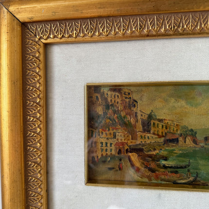 Classic Oil Painting Scenery "Coastal Village Scene" Striking Small Artwork