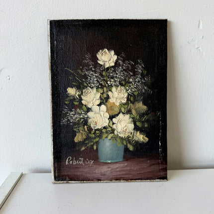 Antique Oil Painting Flowery Still Life "White Roses" Marvelous Small Art Holland Art Shop
