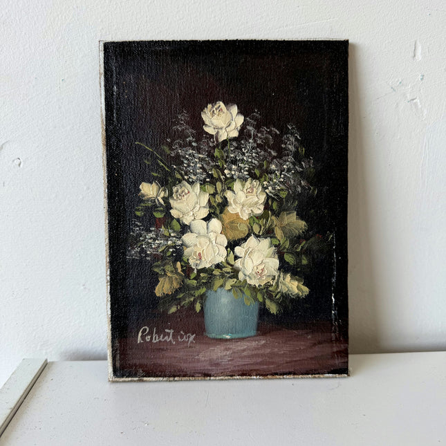 Antique Oil Painting Flowery Still Life "White Roses" Marvelous Small Art Holland Art Shop