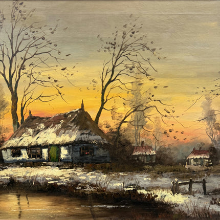 Handcrafted Farm Oil Painting "Thatched Cottage" Classic Large Art Holland Art Shop