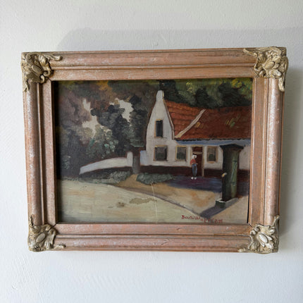 Vintage Landscape Oil Painting "White Cottage" Traditional Small Artwork Holland Art Shop