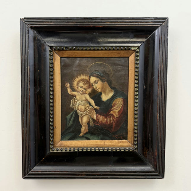 19th Century Antique Portrait Oil Painting "Madonna Child" Artwork Holland Art Shop