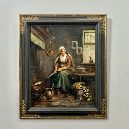 Refined Interior Oil Painting "Cooking Woman" Authentic Artwork Holland Art Shop