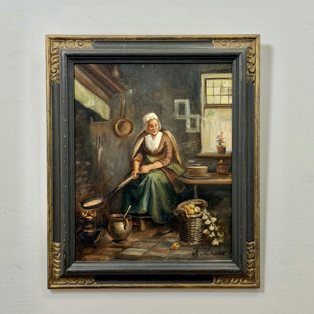 Refined Interior Oil Painting "Cooking Woman" Authentic Artwork Holland Art Shop