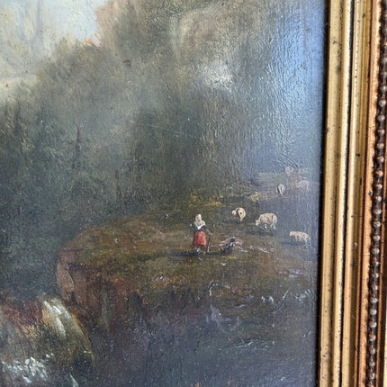 19th Century Antique Landscape Oil Painting "Gilded Frame" Belgique Art Holland Art Shop