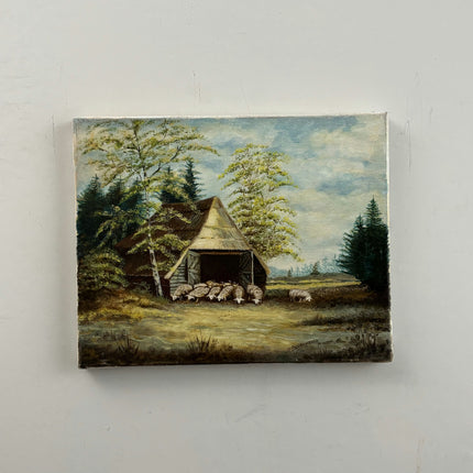 Handcrafted Animals Oil Painting "Thatched Barn" Timeless Small Artwork Holland Art Shop