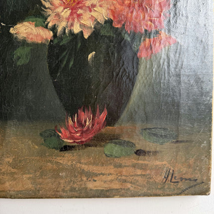 Antique Still Life Oil Painting "Vase Flowers" Rustic Small Art Holland Art Shop
