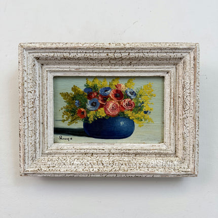 Authentic Floral Still Life Oil Painting "Blue Vase" Vintage Small Art Holland Art Shop