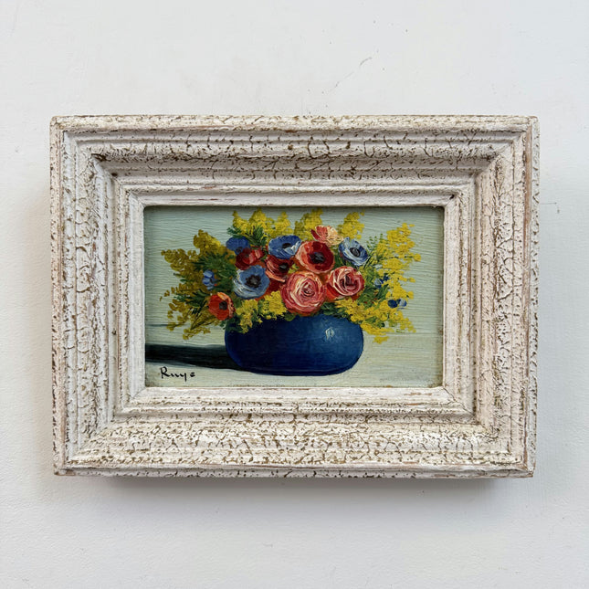 Authentic Floral Still Life Oil Painting "Blue Vase" Vintage Small Art Holland Art Shop