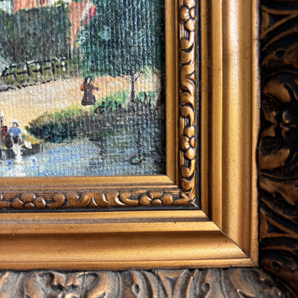 Refined Cityscape Oil Painting "Ornate Frame" Vintage Small Artwork Holland Art Shop