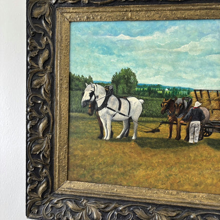 Refined Farm Oil Painting "White Horse" Vintage Artwork Holland Art Shop