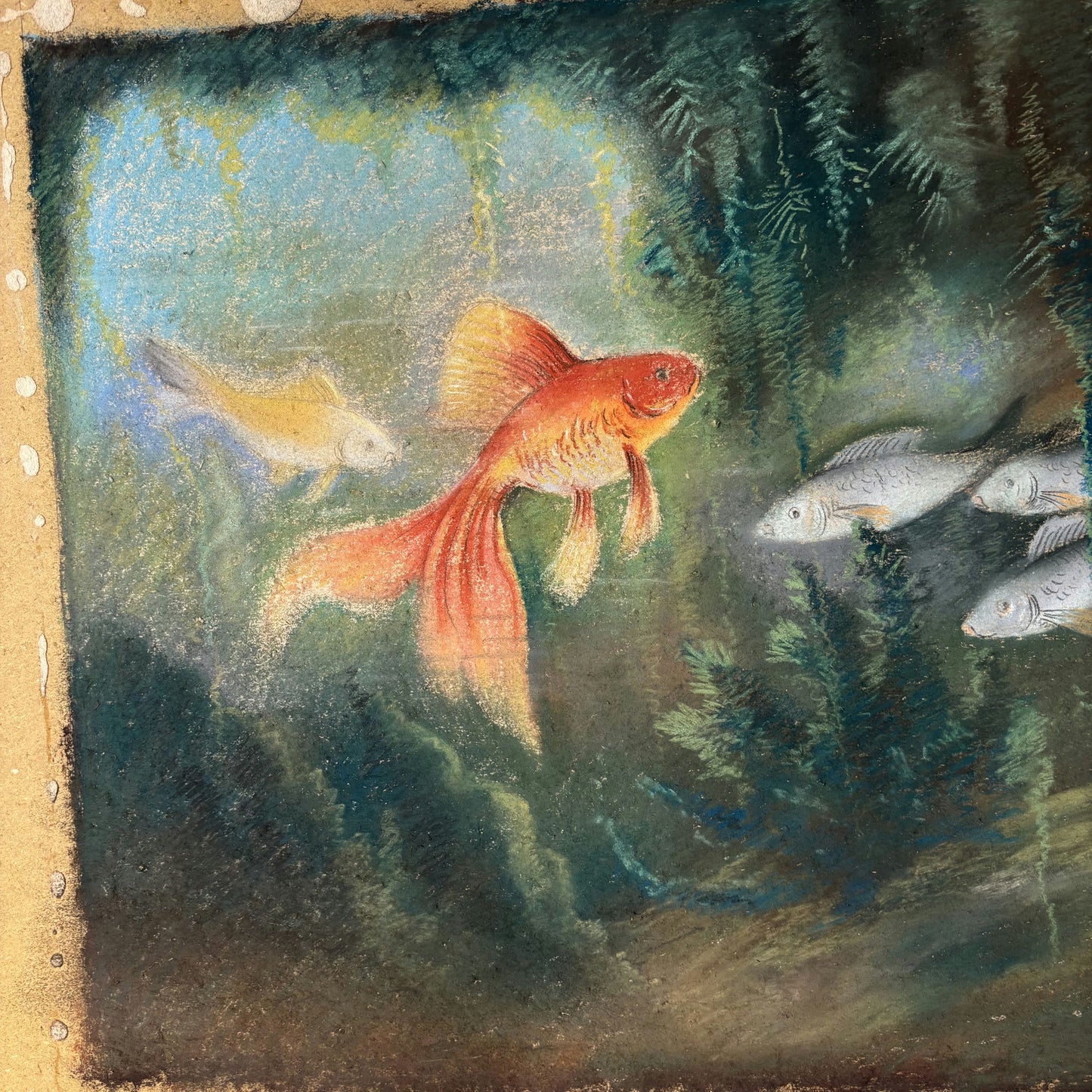 Expressive Animals Pastel "Goldfish Trio" Refined Medium Art
