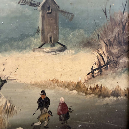 19th Century Antique Winter Landscape Oil Painting "Gilded Frame" Small Art Holland Art Shop