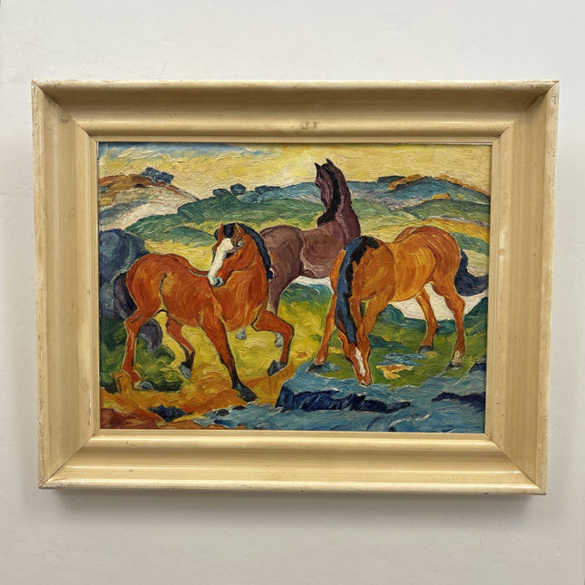 Rustic Animals Oil Painting "Grazing Horses" Classic Art Holland Art Shop