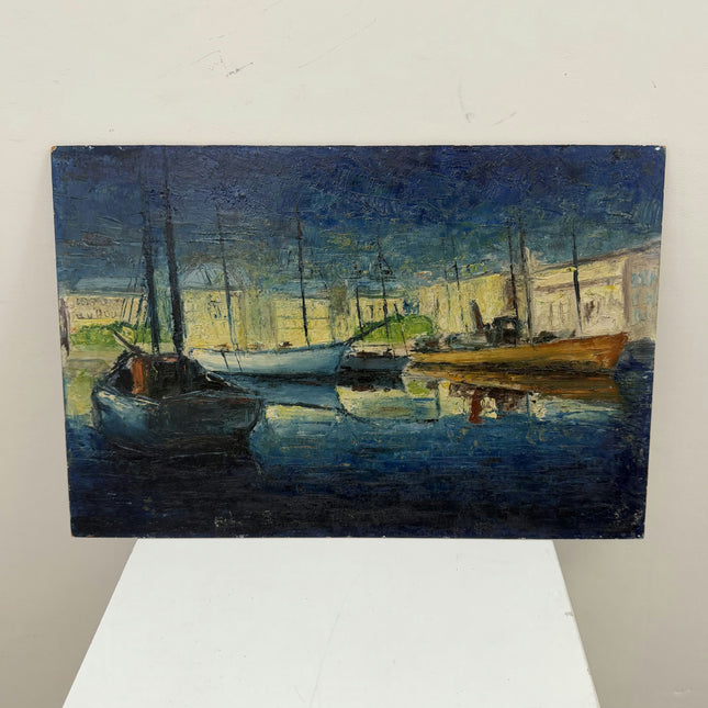Traditional Seascape Oil Painting "Sailboats Dock" Vintage French Art Holland Art Shop
