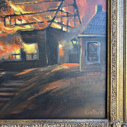 Rustic Cityscape Oil Painting "Ornate Frame" Elegant Belgique Artwork Holland Art Shop