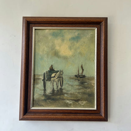 Detailed Harbor Scene Oil Painting "Horse Cart" Timeless Small Artwork Holland Art Shop