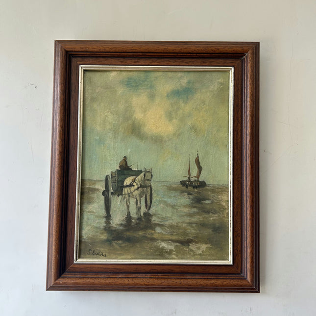 Detailed Harbor Scene Oil Painting "Horse Cart" Timeless Small Artwork Holland Art Shop