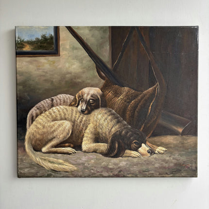 Detailed Oil Painting "Sleeping Dogs" Original Art Holland Art Shop