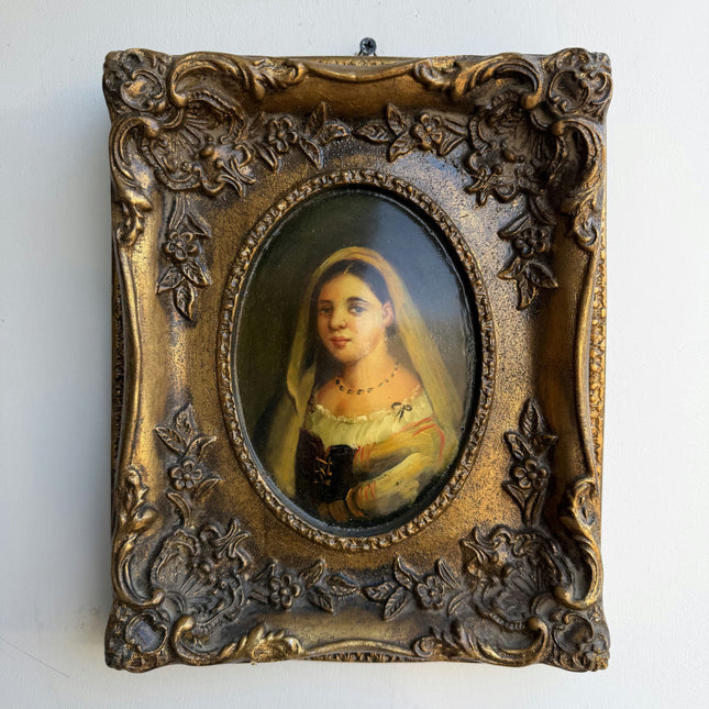 Original Portrait Oil Painting "Veiled Woman" Refined Small Art Holland Art Shop
