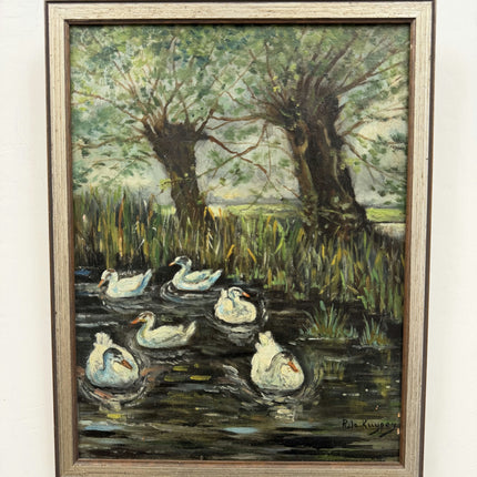 Authentic Animals Oil Painting "White Ducks" Expressive Small Artwork Holland Art Shop