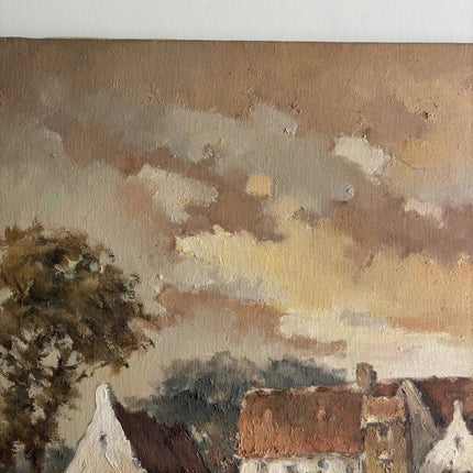 Vintage Landscape Oil Painting "Village Houses" Authentic Artwork Holland Art Shop