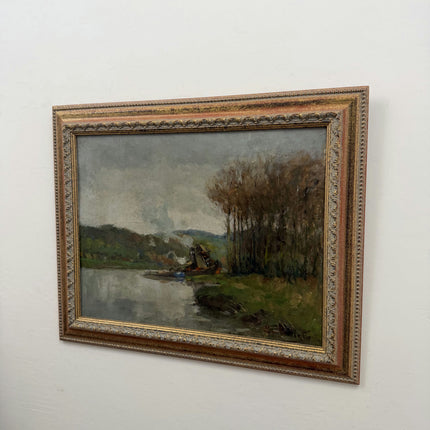 Handcrafted Landscape Oil Painting "River Boat" Expressive Artwork Holland Art Shop