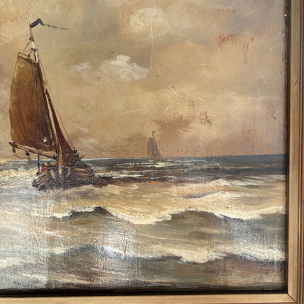 Authentic Seascape Oil Painting "Sailing Boat" Rustic Art Holland Art Shop