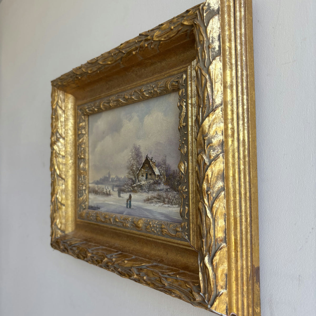 Vintage Winter Landscape Oil Painting 