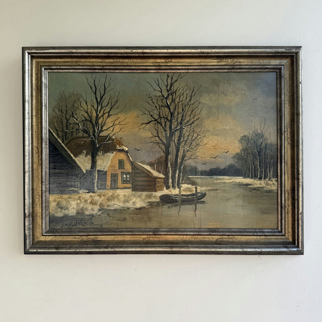Elegant Winter Landscape Oil Painting "Snowy Cottage" Refined Art Holland Art Shop