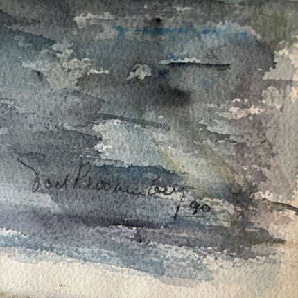 20th Century Canal Bridges Riverside Houses Trees Tower Aquarel Vintage - HollandArtShop