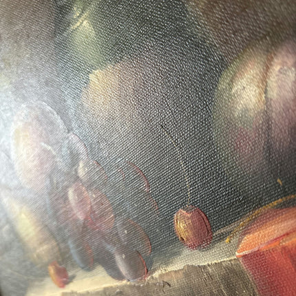 20th Century Vintage Pear Grapes Plum Jug Table Oil Painting Authentic - HollandArtShop