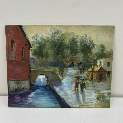 Detailed Cityscape Oil Painting "Canal Bridge" Refined Small Artwork Holland Art Shop