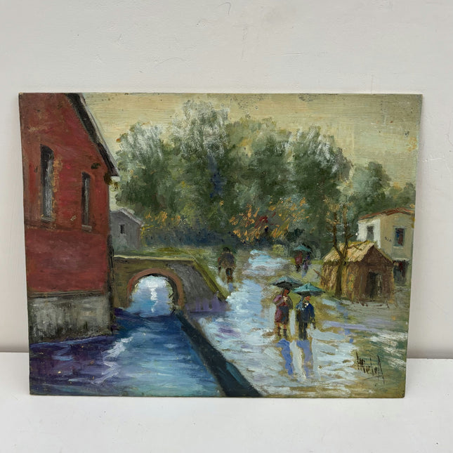 Detailed Cityscape Oil Painting "Canal Bridge" Refined Small Artwork Holland Art Shop
