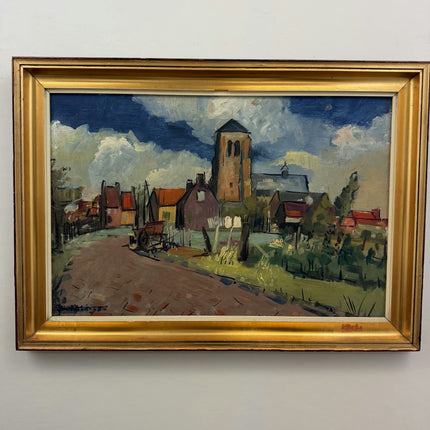 Handcrafted Cityscape Oil Painting "Village Tower" Classic Artwork Holland Art Shop