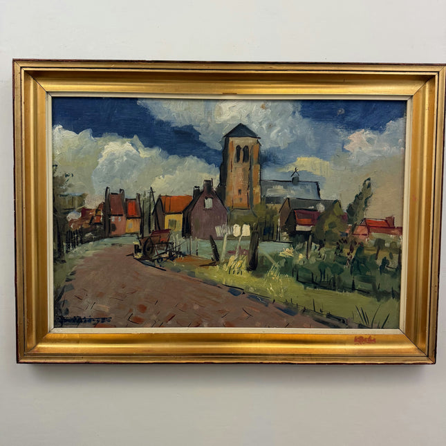 Handcrafted Cityscape Oil Painting "Village Tower" Classic Artwork Holland Art Shop