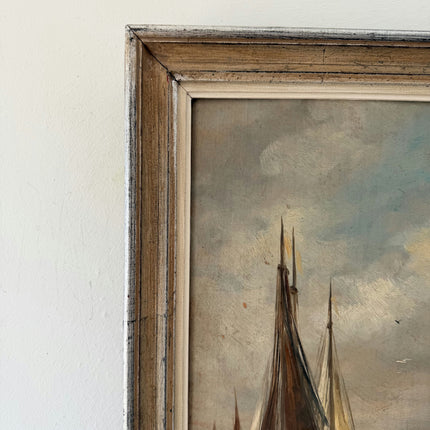 Remarkable Oil Painting Seascape "Sailing Vessels" Striking Small Artwork Holland Art Shop