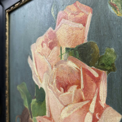 1932 Floral Still Life Oil Painting "Rose Basket" Small Artwork Holland Art Shop