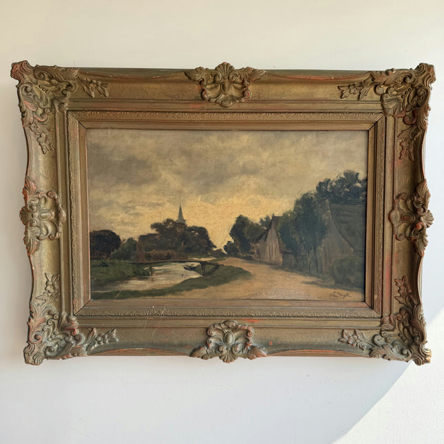 Expressive Landscape Oil Painting "Ornate Frame" Authentic Large Art Holland Art Shop