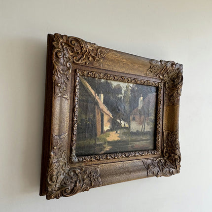 19th Century Antique Farm Oil Painting "Ornate Frame" Dutch Art Holland Art Shop