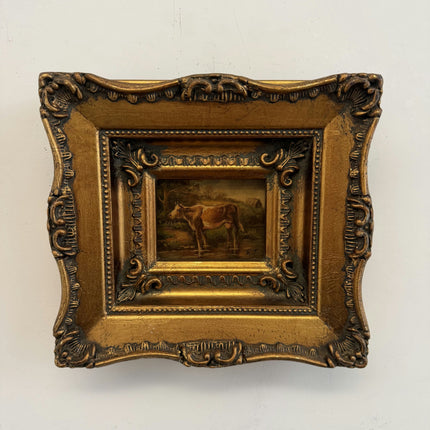 Rustic Farm Oil Painting "Gilded Frame" Detailed Small Artwork Holland Art Shop