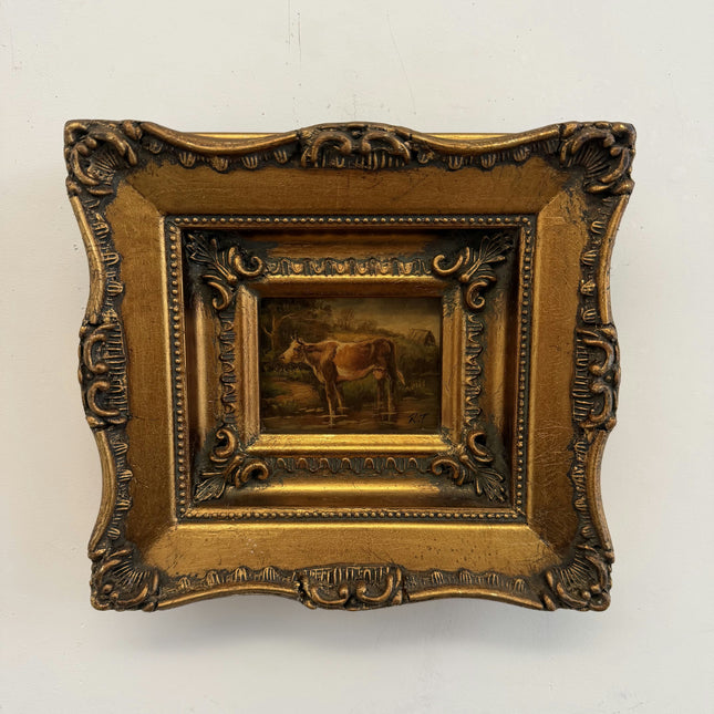 Rustic Farm Oil Painting "Gilded Frame" Detailed Small Artwork Holland Art Shop
