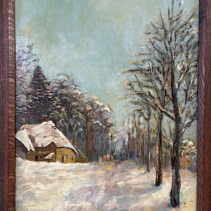 Classic Oil Painting Winter Landscape "Snowy Cabin" Handcrafted Medium Artwork