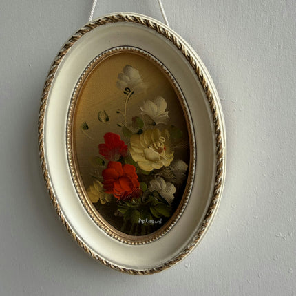 Detailed Floral Still Life Oil Painting "Oval Frame" Vintage Small Artwork Holland Art Shop
