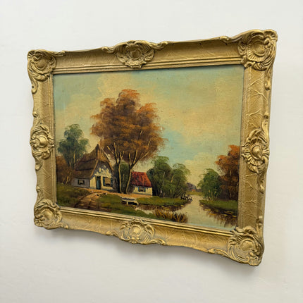 Classic Farm Oil Painting "Thatched Cottage" Vintage Art Holland Art Shop